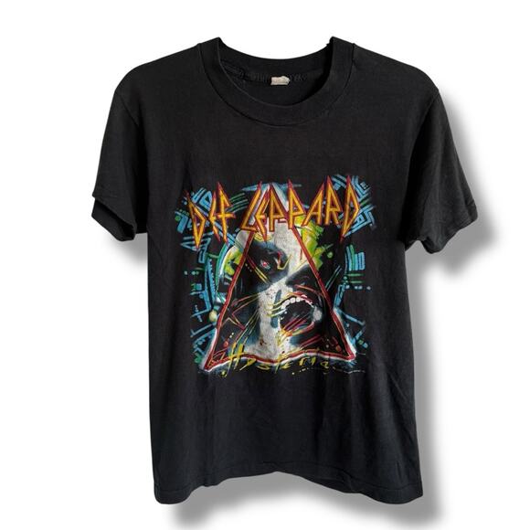 Black Def Leppard Graphic T-Shirt Vintage Single Stitch Hysteria - Picture 3 of 7